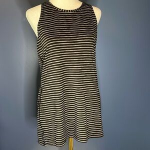 Athleta racer back tank, black/white/gray horizontal stripe, women small
